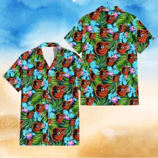 Baltimore Orioles Electro Color Hibiscus Black Background 3D Hawaiian Shirt Gift For Fans