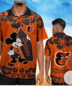 Baltimore Orioles Mickey Flower Pattern Hawaiian Shirt