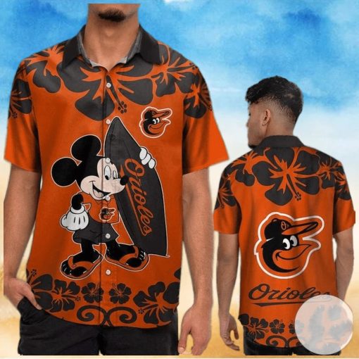 Baltimore Orioles Mickey Flower Pattern Hawaiian Shirt