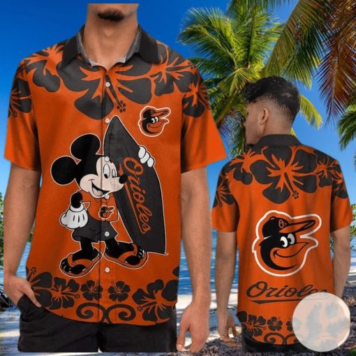 Baltimore Orioles Mickey Flower Pattern Hawaiian Shirt