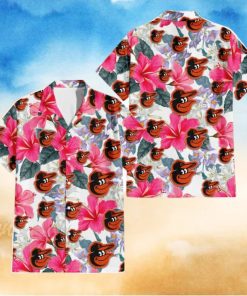 Baltimore Orioles Pink Hibiscus White Orchid White Background 3D Hawaiian Shirt