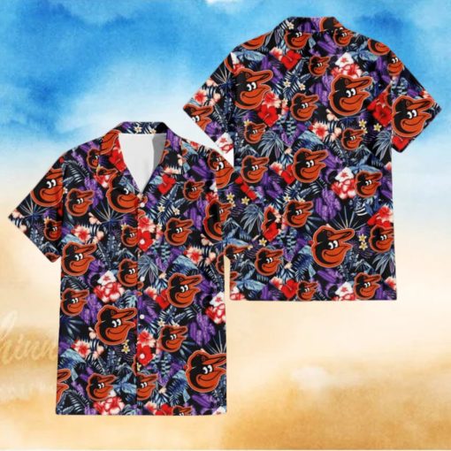 Baltimore Orioles Red Hibiscus Caro Black Background 3D Hawaiian Shirt