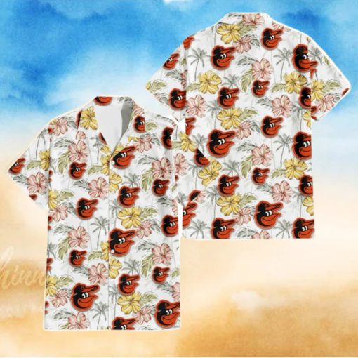 Baltimore Orioles Sketch Red Yellow Coconut Tree White Background 3D Hawaiian Shirt