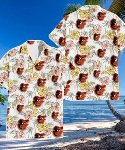 Baltimore Orioles Sketch Red Yellow Coconut Tree White Background 3D Hawaiian Shirt
