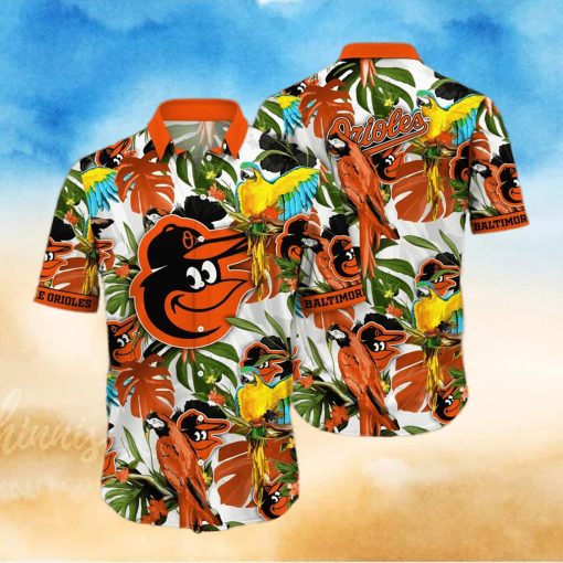 Baltimore Orioles White Parrot Tropical Hawaiian Shirt