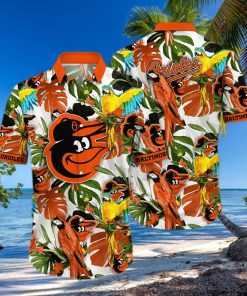 Baltimore Orioles White Parrot Tropical Hawaiian Shirt