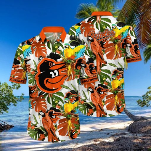 Baltimore Orioles White Parrot Tropical Hawaiian Shirt