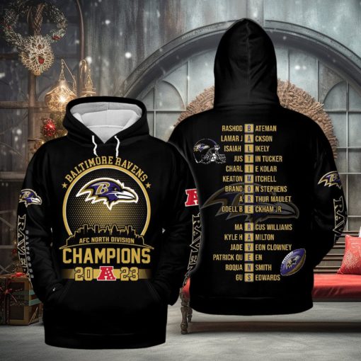 Baltimore Ravens 2023 Go Ravens Champions Black Design Hoodie T Shirt