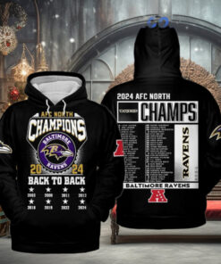 Baltimore Ravens AFC North 2024 Champions Back To Back For Fans Limited Black Hoodie