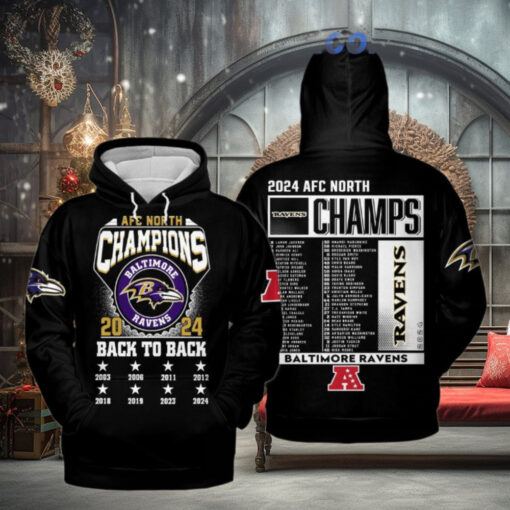 Baltimore Ravens AFC North 2024 Champions Back To Back For Fans Limited Black Hoodie