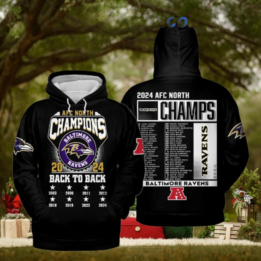 Baltimore Ravens AFC North 2024 Champions Back To Back For Fans Limited Black Hoodie Baltimore Ravens AFC North 2024 Champions Back To Back For Fans Limited Black Hoodie