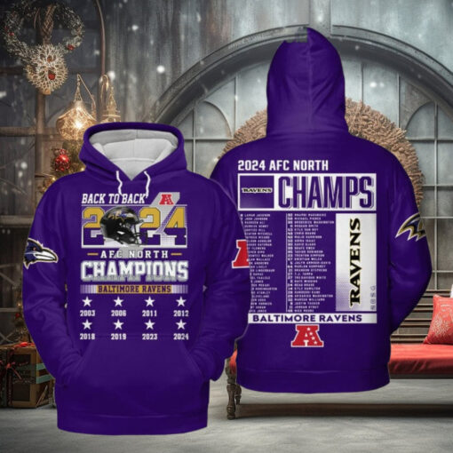 Baltimore Ravens AFC North Champions Back To Back 2024 Hoodie T Shirt