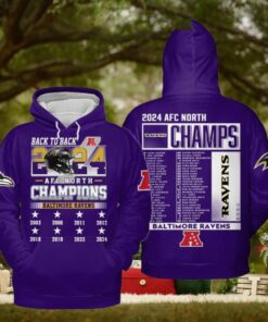 Baltimore Ravens AFC North Champions Back To Back 2024 Hoodie T Shirt