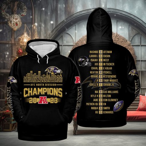 Baltimore Ravens AFC North Division Champions 2023 Black New Design Hoodie T Shirt