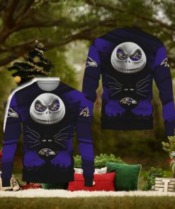 Baltimore Ravens Champion Jack Skellington Funny 3D Ugly Christmas Sweater Gift For Fans