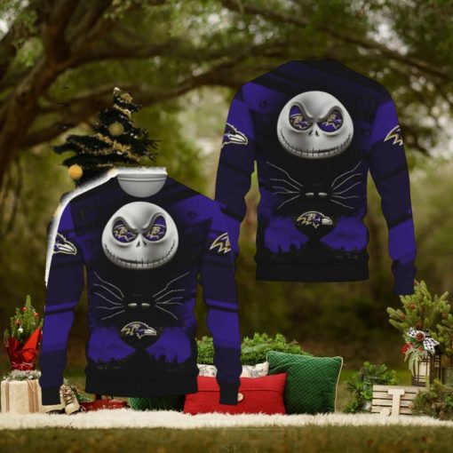 Baltimore Ravens Champion Jack Skellington Funny 3D Ugly Christmas Sweater Gift For Fans