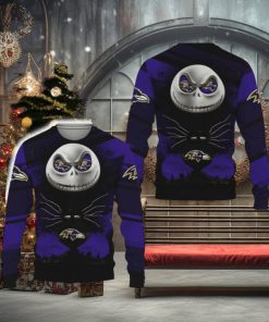 Baltimore Ravens Champion Jack Skellington Funny 3D Ugly Christmas Sweater Gift For Fans