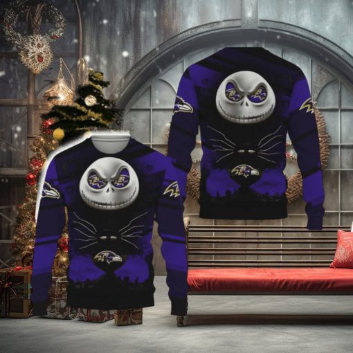 Baltimore Ravens Champion Jack Skellington Funny 3D Ugly Christmas Sweater Gift For Fans