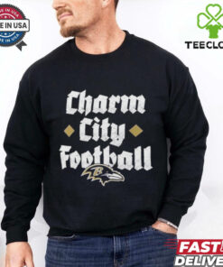 Baltimore Ravens Charm City Football T-shirts featuring a bold design highlighting the team's pride and the 