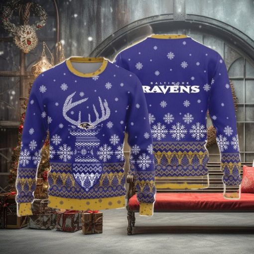 Baltimore Ravens Christmas Big Reindeer Pattern Christmas Gift 3D Ugly Christmas Sweater