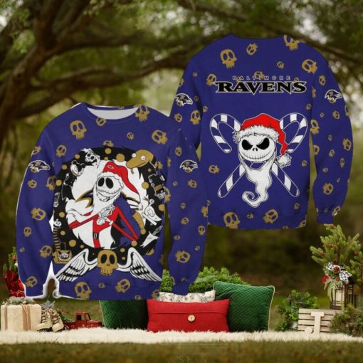 Baltimore Ravens Christmas Jack Skellington Cozy Christmas Ugly Sweater Halloween For Men And Women
