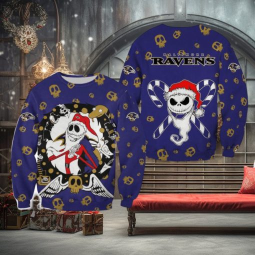 Baltimore Ravens Christmas Jack Skellington Cozy Christmas Ugly Sweater Halloween For Men And Women