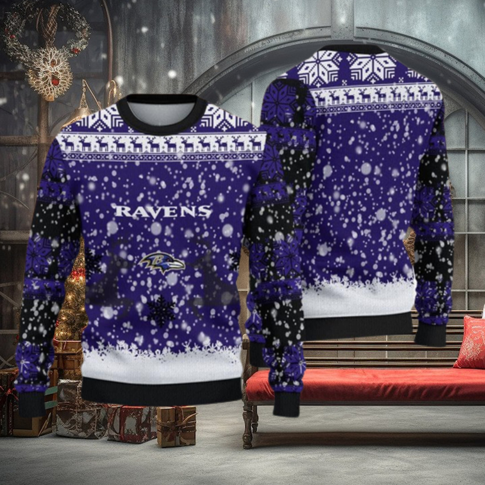 Baltimore Ravens Christmas Reindeer Ugly Christmas Sweater Jumper AOP Gift  For Fans - Reallgraphics