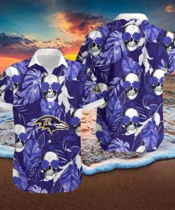 Baltimore Ravens Coconut Leaves Skull With Rose Eyes Hawaiian Shirt Gift For Halloween