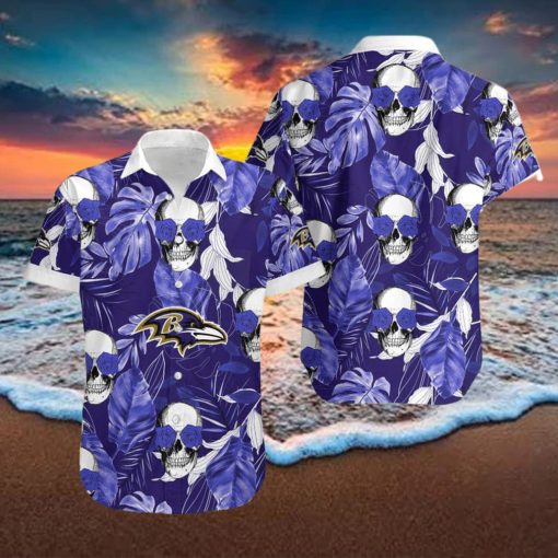 Baltimore Ravens Coconut Leaves Skull With Rose Eyes Hawaiian Shirt Gift For Halloween