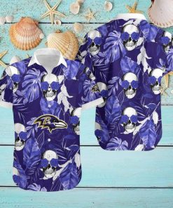 Baltimore Ravens Coconut Leaves Skull With Rose Eyes Hawaiian Shirt Gift For Halloween