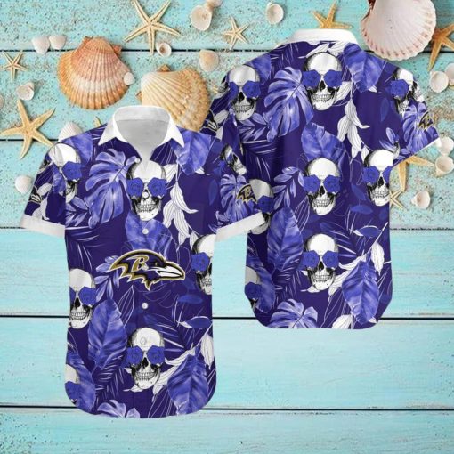 Baltimore Ravens Coconut Leaves Skull With Rose Eyes Hawaiian Shirt Gift For Halloween