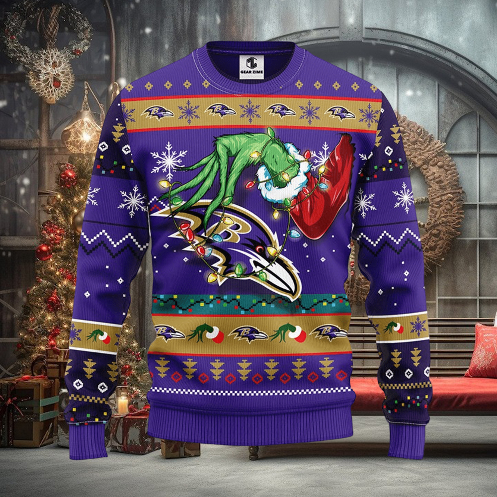 Baltimore Ravens Funny Grinch Christmas Ugly Sweater - Growkoc