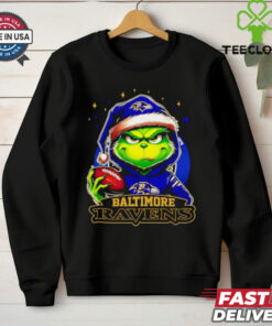 Baltimore Ravens Grinch wearing Santa hat Christmas 2024 shirt