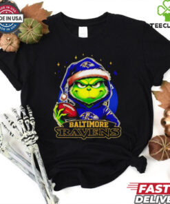 Baltimore Ravens Grinch wearing Santa hat Christmas 2024 shirt