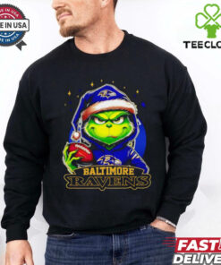 Baltimore Ravens Grinch wearing Santa hat Christmas 2024 shirt