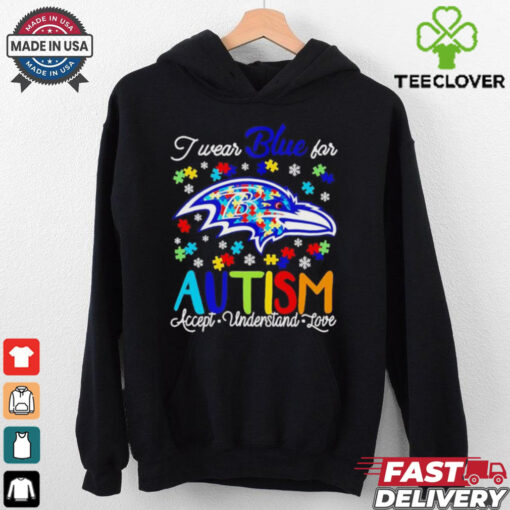 Baltimore Ravens I wear blue for Autism accept understand love shirt