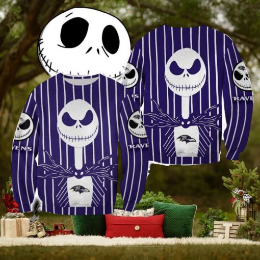 Baltimore Ravens Jack Skellington Warm Christmas Ugly Sweater Halloween For Men And Women