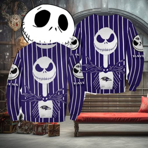Baltimore Ravens Jack Skellington Warm Christmas Ugly Sweater Halloween For Men And Women
