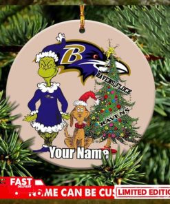 Baltimore Ravens Logo NFL Ugly Grinch Christmas Ornament Custom Name