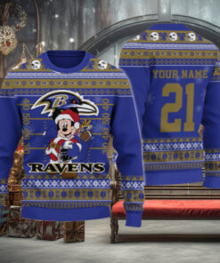 Baltimore Ravens Mickey Mouse Santa Ugly Christmas Sweater