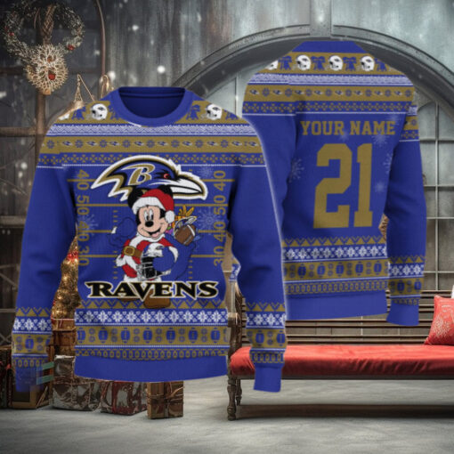 Baltimore Ravens Mickey Mouse Santa Ugly Christmas Sweater