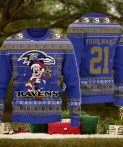 Baltimore Ravens Mickey Mouse Santa Ugly Christmas Sweater