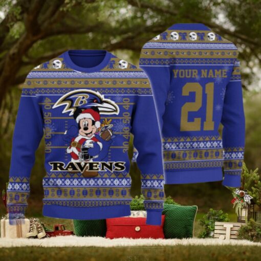 Baltimore Ravens Mickey Mouse Santa Ugly Christmas Sweater