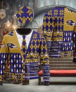 Baltimore Ravens NFL American Football Team Cardigan Style Christmas Ugly Xmas Sweater