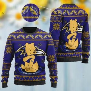 Baltimore Ravens NFL American Football Team Logo Cute Winnie The Pooh Bear 3D Ugly Christmas Sweater Shirt For Men And Women On Xmas Days2