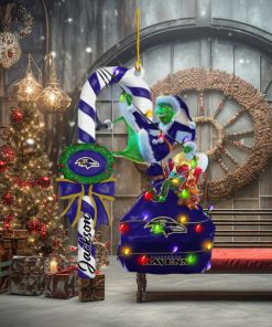 Baltimore Ravens NFL Custom Name Grinch Candy Cane Ornament 2 Side