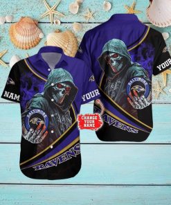 Baltimore Ravens NFL Halloween Skull Tropical Team Spirit Hawaiian Shirt Custom Name