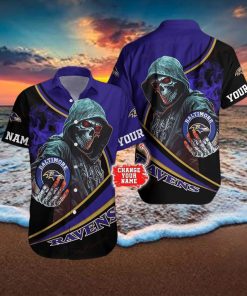 Baltimore Ravens NFL Halloween Skull Tropical Team Spirit Hawaiian Shirt Custom Name