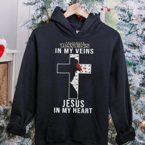 Baltimore Ravens NFL In My Veins Jesus In My Heart Cross 2024 T Shirt