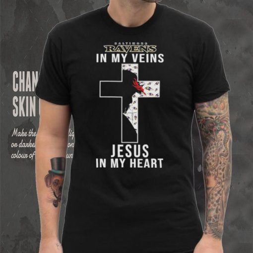 Baltimore Ravens NFL In My Veins Jesus In My Heart Cross 2024 T Shirt